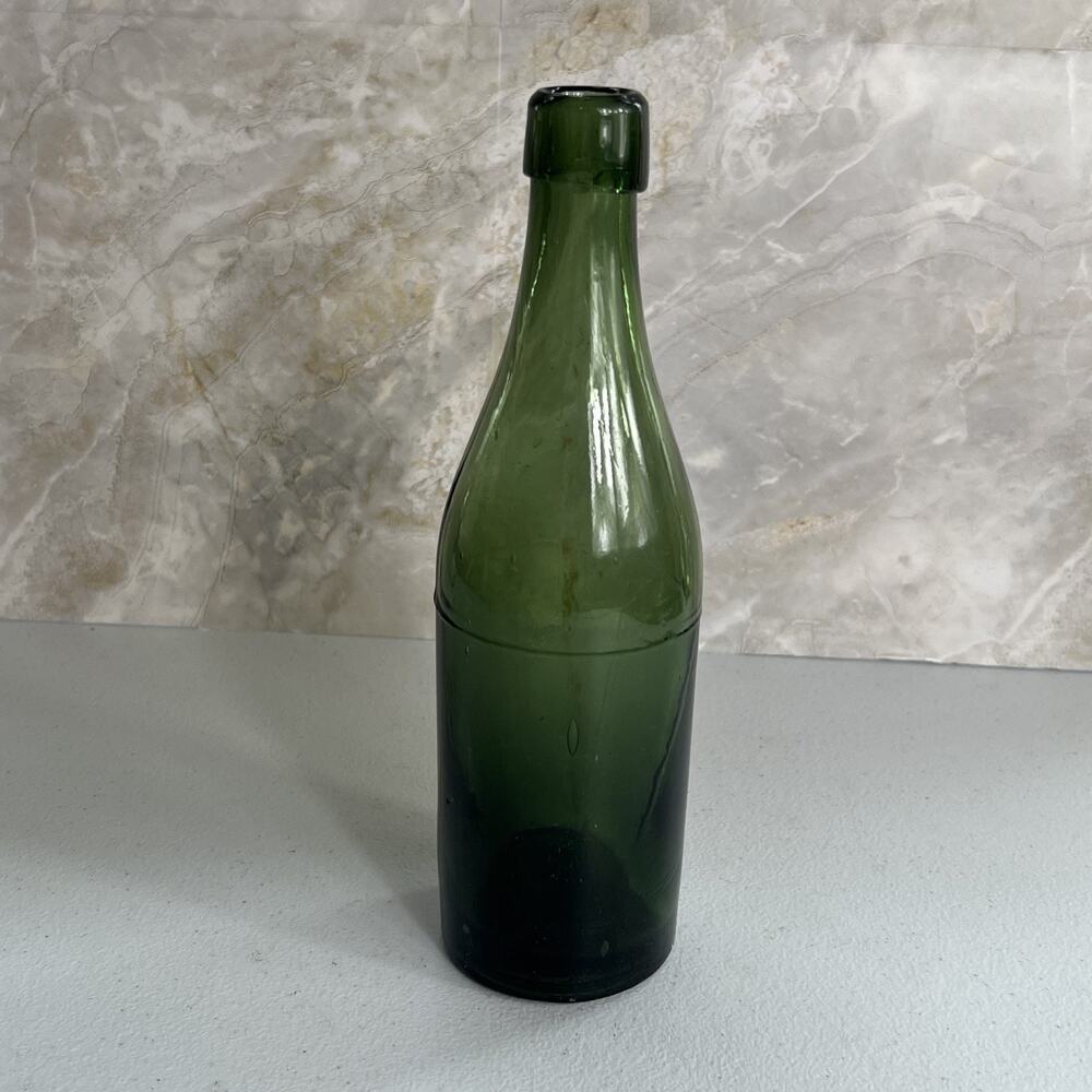 Vintage Empty Green Glass Soda Bottle Thick Glass 9" Tall